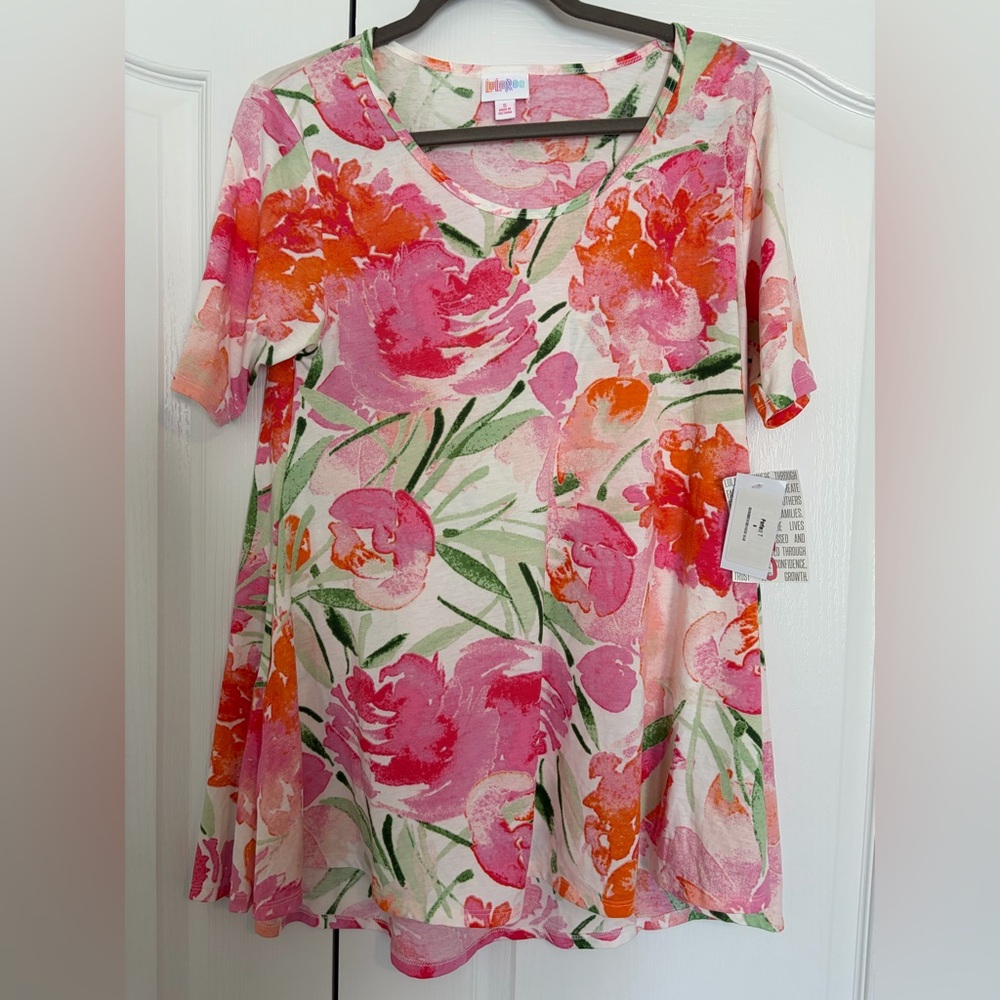LuLaRoe Pink and Orange Floral Short Sleeve Top